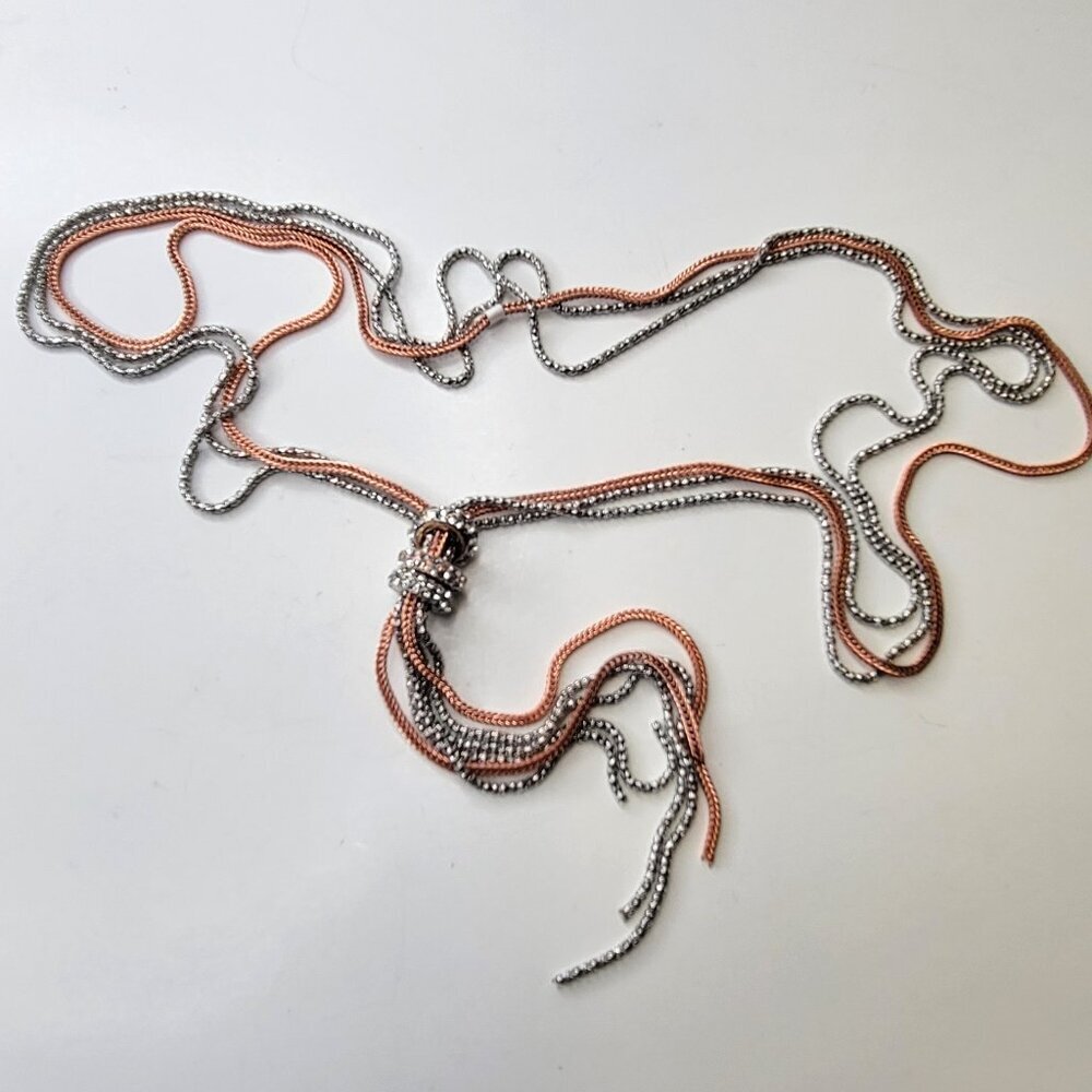 3 strand Silver tone and Rose gold tone Long Necklace